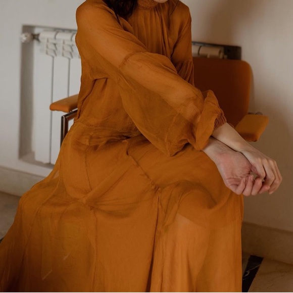 Maxi long sleeves silk dress - Picture 2 of 5